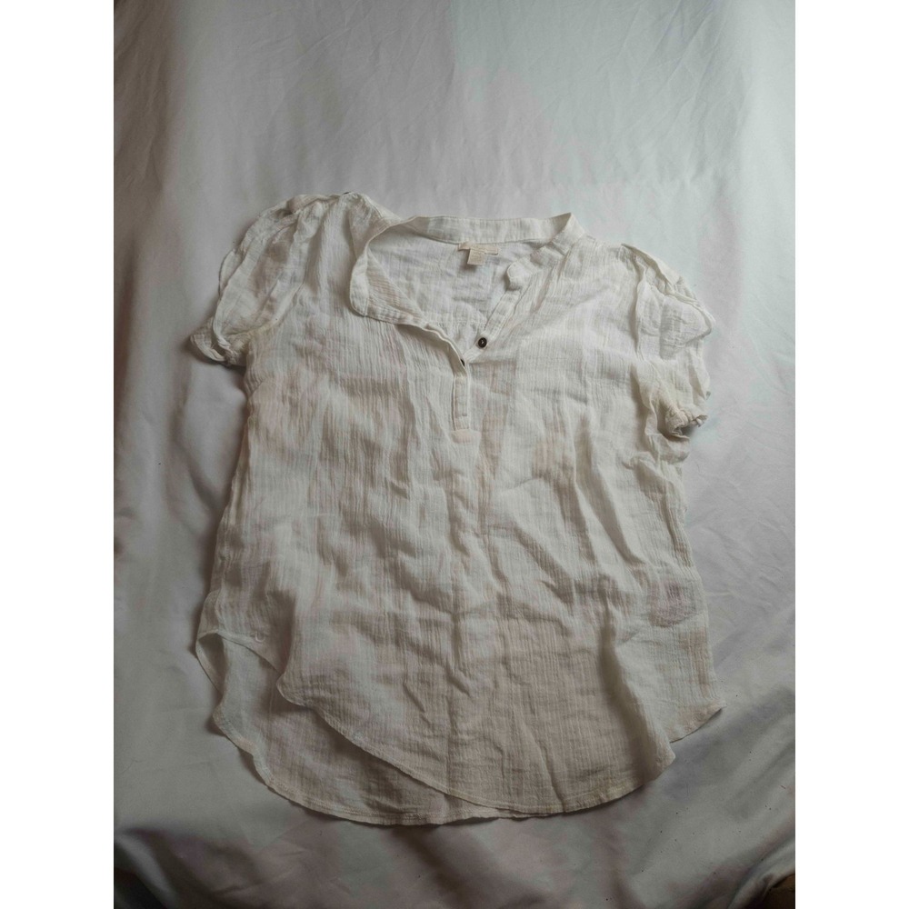 True Religion Henley Shirt Womens M White Cotton Gauze Gaucho Coastal Grandma
